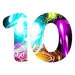 Glowing Light effect neon Font. Firework Color Design Text Symbols. Shiny number 10