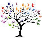 vector illustration of a tree with leaves and birds