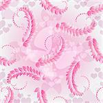 Valentine pink seamless pattern with pink translucent hearts and butterflies (vector eps10)