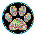 Vector illustration of abstract animal paw print on black background