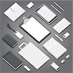 Corporate identity stationery objects mock-up template. Isometric style.