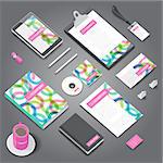 Corporate identity stationery objects print template. Isometric style.