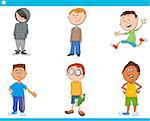 Cartoon Illustration of School Age Boys Children or Teenager Characters Set