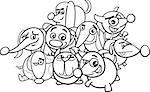 Black and White Cartoon Illustration of Funny Dogs Animal Characters Coloring Book