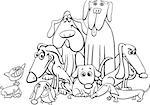 Black and White Cartoon Illustration of Dogs Animal Characters Coloring Book
