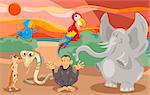 Cartoon Illustration of Scene with Wild Animal Characters Group