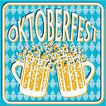 Vintage styled emblem with glasses of beer for Oktoberfest festival. Vector illustration.