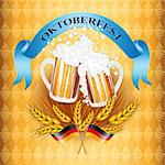 Vintage styled emblem with glasses of beer for Oktoberfest festival. Vector illustration.