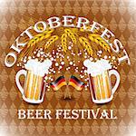 Vintage styled emblem with glasses of beer for Oktoberfest festival. Vector illustration.