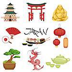 Classic Japanese Culture Symbols Set. Isolated Objects Representing Japan On White Background