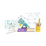 Astronomy Class Related Objects Composition, Simple Childish Flat Colorful Illustration On White Background