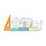 Geometry Class Related Objects Composition, Simple Childish Flat Colorful Illustration On White Background