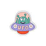 UFO With Alien Bright Hipster Sticker With Outlined Border In Childish Style