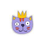 Cat in A Crown Bright Hipster Sticker With Outlined Border In Childish Style