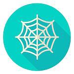 Spider Web Circle Icon. Flat Design Vector Illustration with Long Shadow. Scary Symbol.