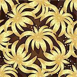 Seamless brown vintage pattern with golden lilies, vector
