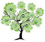 vector illustration of an abstract tree with green flowers