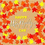 Happy Thanksgiving lettering. Greeting text and autumn leaves frames. Vector illustration EPS 10.