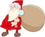 Cartoon Illustration of Santa Claus with Sack of Presents on Christmas