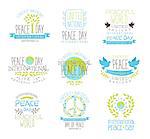 International Peace Day Set Of Label Designs In Pastel Colors. Vector Logo Templates With Text On White Background.