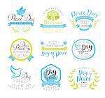 World Peace Day Set Of Label Designs In Pastel Colors. Vector Logo Templates With Text On White Background.