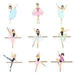 allet Dancers In Different Poses Rehearsing Set Of Flat Simplified Childish Style Cute Vector Illustrations Isolated On White Background