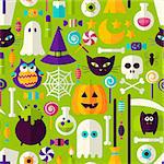 Halloween Holiday Seamless Pattern. Vector Illustration of Scary Party Flat Style Tile Background. Trick or Treat.