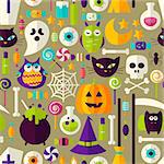 Halloween Seamless Background. Vector Illustration of Scary Holiday Flat Style Tile Pattern. Trick or Treat.