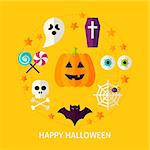 Happy Halloween Flat Concept. Flat Poster Design Vector Illustration. Collection of Trick or Treat Objects.