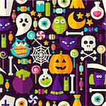 Scary Halloween Seamless Background. Vector Illustration of Holiday Flat Style Tile Pattern. Trick or Treat.
