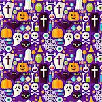 Happy Halloween Seamless Background. Vector Illustration of Scary Party Flat Style Tile Pattern. Trick or Treat.