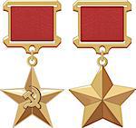 Soviet Hero Stars. Honor insignia. Vector illustrations.