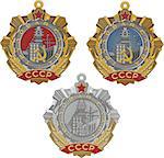 Soviet Order of Labour Glory. Set of three classes. Vector illustration.