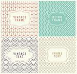 Retro Mono Line Frames with place for Text. Vector Design Template, Labels, Badges on Seamless Geometric Patterns. Minimal Textures. Seamless Vector Backgrounds