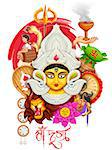 illustration of goddess Durga in Subho Bijoya Happy Dussehra background with bengali text meaning Mother Durga