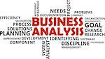 A word cloud of business analysis related items