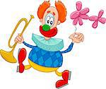 Cartoon Illustration of Funny Clown Circus Character with Trumpet and Balloon on the Show