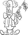 Black and White Cartoon Illustration of Funny Clown Circus Character with Fake Gun Coloring Book