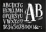 Font pencil vintage hand drawn alphabet drawing with chalk on chalkboard background.