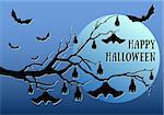 Halloween tree with hanging bats, vector background illustration