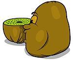 Kiwi Fruit with Face - Colored Cartoon Illustration, Vector