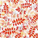 Seamless autumn pattern with leaves and berries of wild rose, vector eps10
