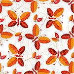 Seamless autumnal pattern with colorful butterflies from leaves, vector