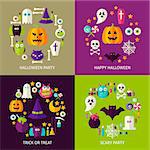 Happy Halloween Concepts Set. Flat Design Vector Illustration. Collection of Trick or Treat Posters.