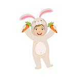 By Holding Carrots In Rabbit Animal Costume Simple Design Illustration In Cute Fun Cartoon Style Isolated On White Background