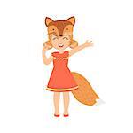 Girl Wearing Fox Animal Costume Simple Design Illustration In Cute Fun Cartoon Style Isolated On White Background