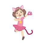 Girl Wearing Cat Animal Costume Simple Design Illustration In Cute Fun Cartoon Style Isolated On White Background