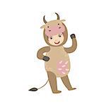 Boy Wearing Cow Animal Costume Simple Design Illustration In Cute Fun Cartoon Style Isolated On White Background