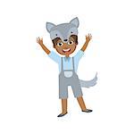 Boy Wearing Wolf Animal Costume Simple Design Illustration In Cute Fun Cartoon Style Isolated On White Background