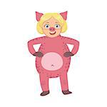 Girl Wearing Pig Animal Costume Simple Design Illustration In Cute Fun Cartoon Style Isolated On White Background